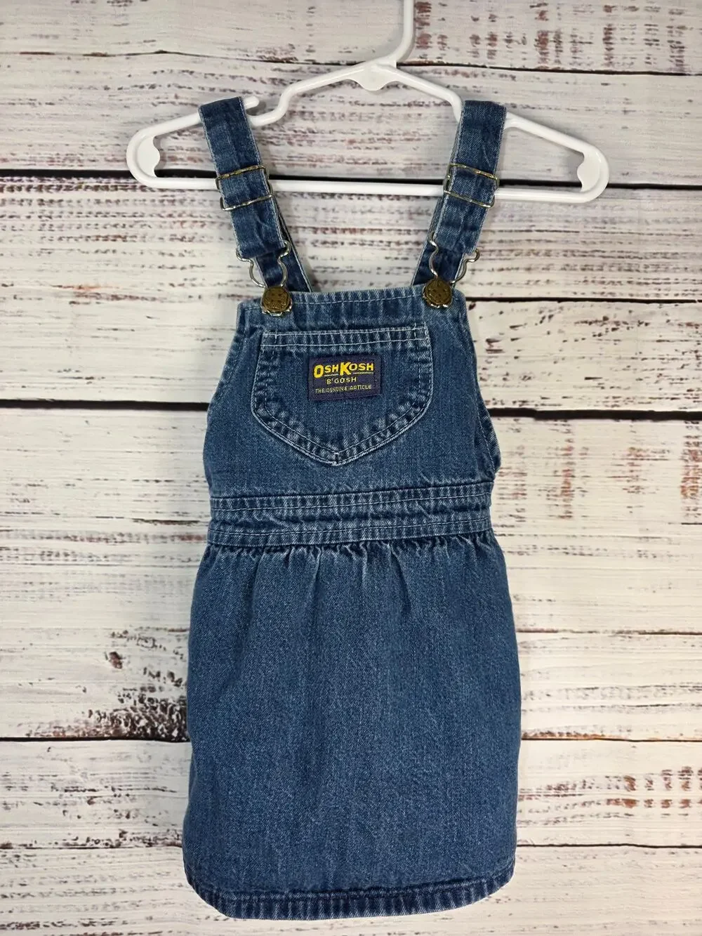 Vintage girl Oshkosh Denim overall jumper dress Made in USA size 2T